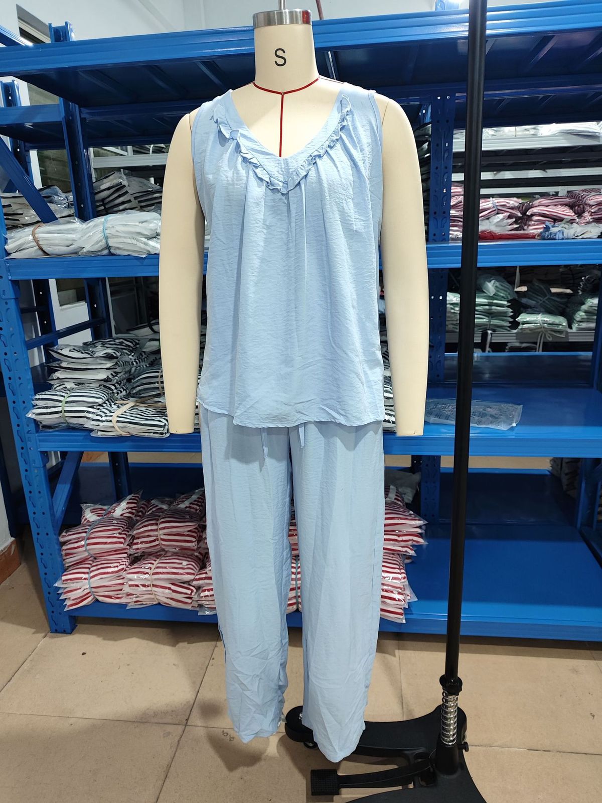 Women's Casual Cotton Sleeveless Ruffle Top Set Summer New Fashion plus Size Clothing_ecoleips.com