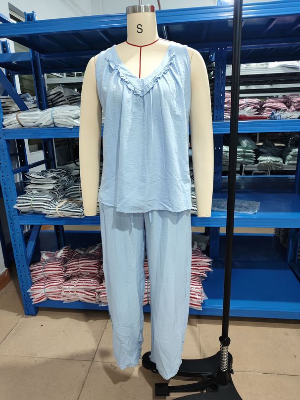 Women's Casual Cotton Sleeveless Ruffle Top Set Summer New Fashion plus Size Clothing_ecoleips.com