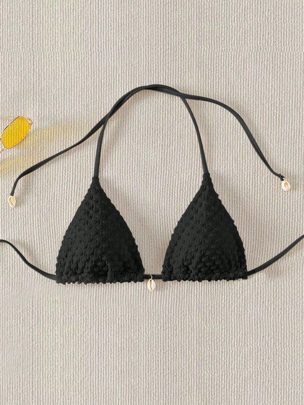 "Luxury Solid Color Bikini Set - High-End Deep V-Neck Two-Piece Swimwear With Adjustable Straps, Sexy & Elegant Design"_ecoleips.com