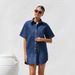 Women's Collared Shirt Dress Mid-Length Denim Short Sleeve Cardigan With Pocket Summer Fashion Cross Border Foreign Trade Clothing_ecoleips.com