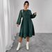Women's Clothing Plus Size Clothes "Bohemian Patchwork Cotton-Linen Dress – Puff Sleeves & Hollow Out Design, Loose Fit High Waist Maxi Skirt"_ecoleips.com