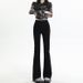 Black High-waisted Slimming Micro-flare Jeans For Women, 2025 New Spring And Autumn Slim-fit Stretchy Petite Bootcut_ecoleips.com