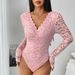 Women's Clothing Sexy Solid Color Lace Long Sleeved Hot Girl See Through Slim Jumpsuit_ecoleips.com