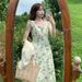 Cross-border Women's French Floral 2024 Summer New Style Square Neck Waist-cinching Slimming Fresh Mid-length Dress_ecoleips.com