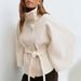 Women's Clothing Autumn And Winter New Fashion Solid Color Cape Stand Collar Button Belt Windbreaker Jacket_ecoleips.com