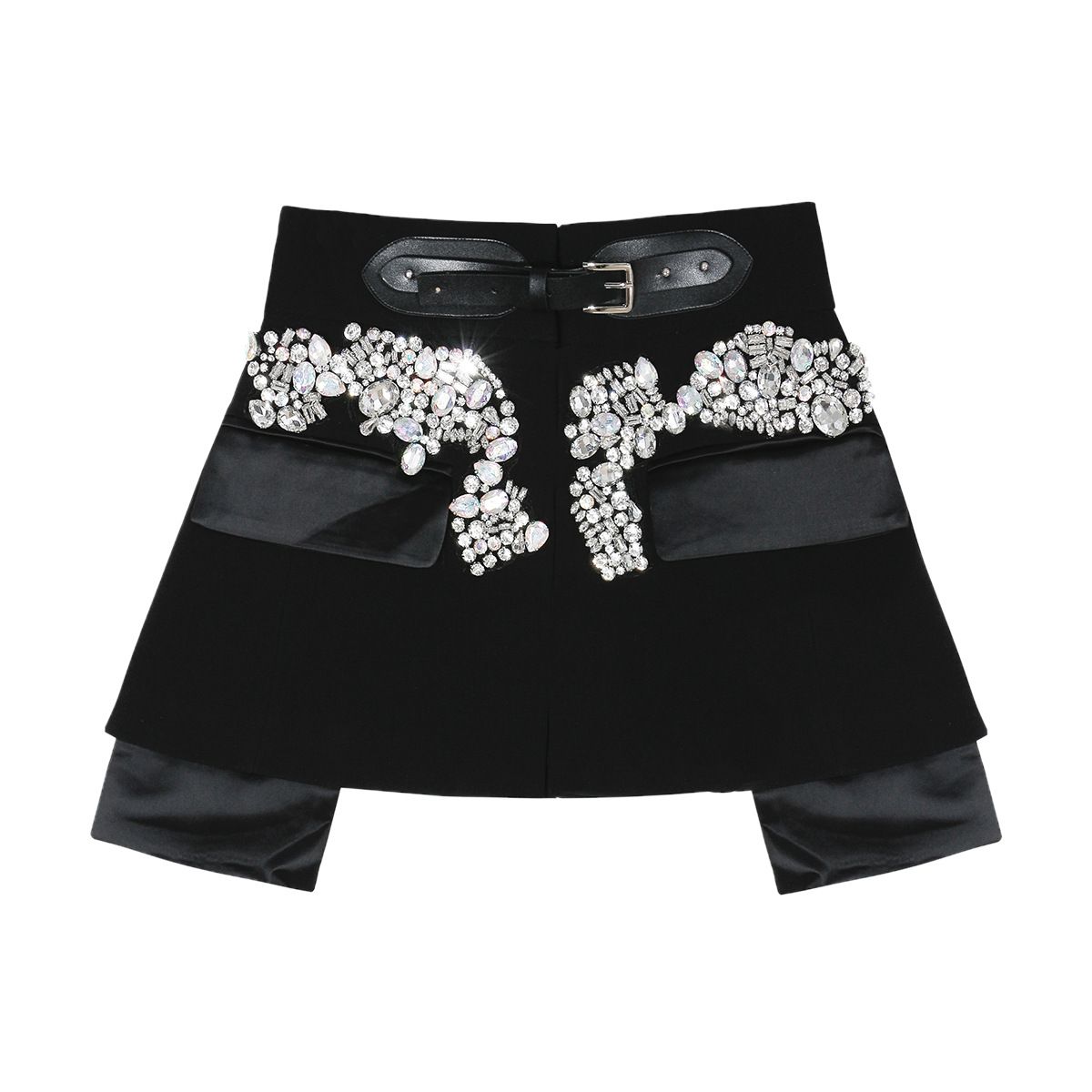 K New High Street Heavy Industry Nail Bead Splicing PU Buckle Waist Cover Half Skirt For Women_ecoleips.com