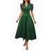 2026 Cross-Border Spring/Summer Women's Fashionable Elegant High-Waisted Solid Color Slim-Fit Short-Sleeve Dress_ecoleips.com