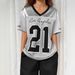 Women's Graphic Print V-Neck T-Shirt Loose Fit Casual Tee Digital Color Block Design Sporty Top Silver Pink S-L_ecoleips.com