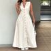 Women's Clothing Casual Elegant Sleeveless Long Dress Shirt Front Button Single Breasted Slim Fit_ecoleips.com
