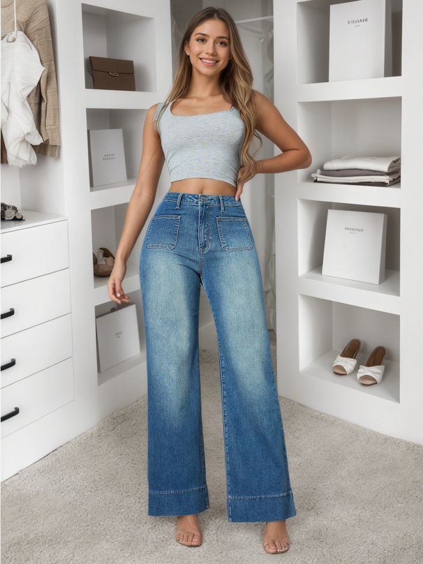 Retro Wide Leg Jeans Loose Fit Mid Waist Straight Leg Pants For Women Sexy Denim Jeans_ecoleips.com