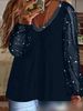 Women's Clothing Sequined Mesh Rhinestone Pleated Long Sleeve V Neck Pullover Top Casual Daily Vacation Wear_ecoleips.com