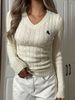 Women's Casual Fashion V-Neck Long-Sleeve Pullover Sweater Spring Cable-Knit Regular Thickness Polyester_ecoleips.com