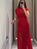 Chic Red Pleated Evening Party Long Dresses Elegant Fly Sleeve Mesh Patchwork Maxi Dress Women Summer Vacation Beach Vestidos_ecoleips.com