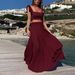 Women's Clothing Sexy Elegant Elastic Lace Solid Color Long Skirt Two Piece Suit_ecoleips.com
