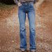 Aria Basics Cross-border European American Foreign Trade, Women's Blue Jeans With Embroidered Back Pocket, Loose Fit And Wide Leg_ecoleips.com