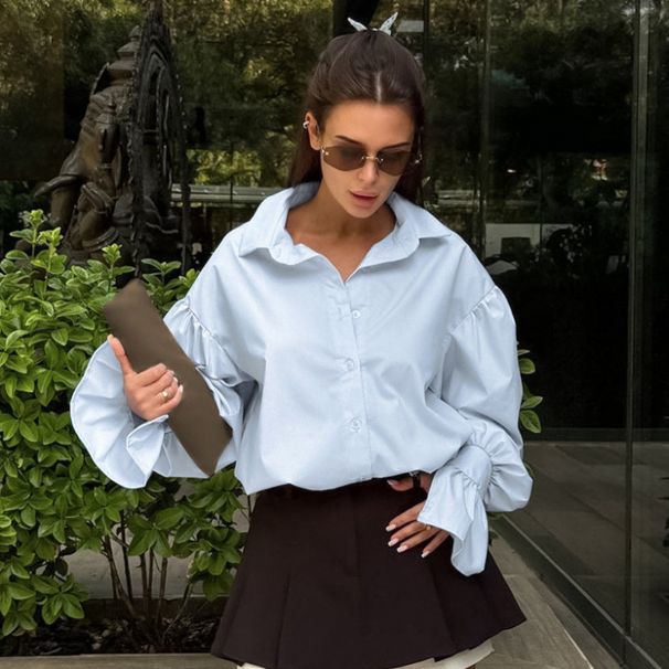 Cotton French-Style Long-Sleeved Shirt For Autumn, Paired With A Blue Collar Top, Fashionable Professional Women's Whole_ecoleips.com
