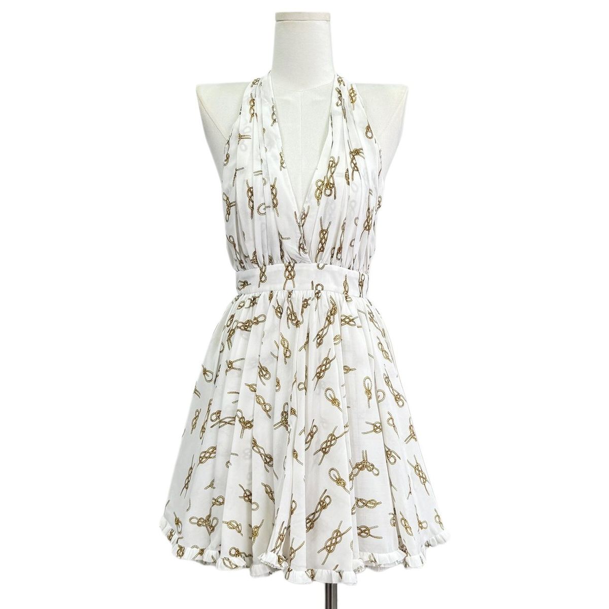 Women's French Resort V Neck Floral Print Halter Belted Backless Mini Dress – Slimming Spring Gown_ecoleips.com