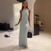 Sexy Halter Neck Wrap Dress For Women - Bodycon Tie-Waist A-Line Maxi Dress With High Elasticity, (White Cyan, Navy, Brown, Green)_ecoleips.com