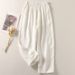 Muslim Cotton And Linen Casual Nine Point Pants Elastic Waist Loose Literary Wide Leg Pants For Women_ecoleips.com