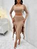 Women's Fashionable Elegant Solid Color Round Neck Long Sleeved Top And Ruffle Skirt Set_ecoleips.com
