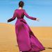 Rose-Red Epaulets Long Dress, Large Skirt, Court-Style Party Dress_ecoleips.com