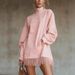 Retro Suede Fringe Dress – High Neck Boho Tunic With Oversized Pockets (Army Green, Gray, Pink, Brown, Xs-Xxxl)_ecoleips.com