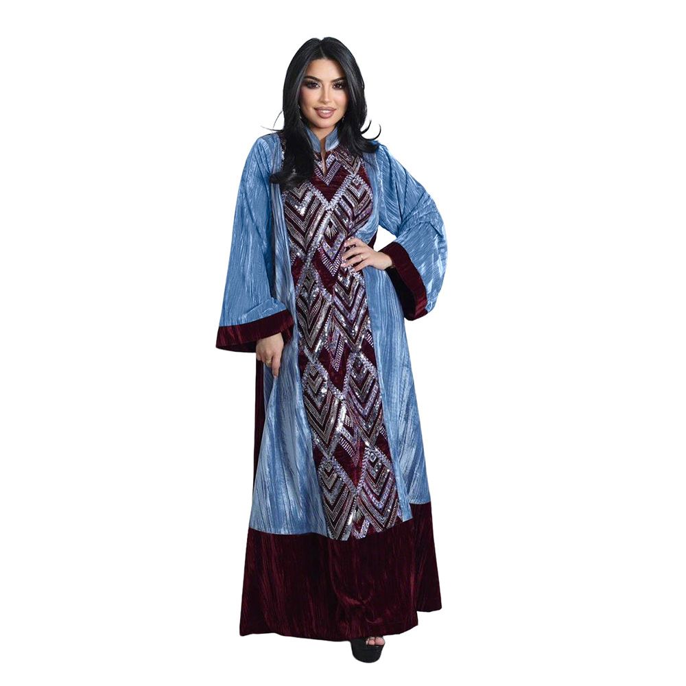 Modest Abaya Dress/Muslim Dress Women Luxury Velvet Abaya With Rhinestone Embroidery – Elegant Long Sleeve Dress For Muslim Women, Modest & Stylish_ecoleips.com