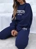 Women's Autumn/Winter Hip Hop Casual Street Letter Pattern Printed Round Neck Sweatshirt+Sweatpants Warm Set-644_ecoleips.com
