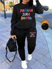 Women's Autumn And Winter Hip-hop Casual Street MANANA Letter Pattern Printed Round Neck Sports Shirt+sports Pants Set-559_ecoleips.com