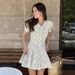 Floral Short Sleeved Dress Slim Fit Peter Pan Collar Single Breasted Short Skirt Summer New Elegant Sweet_ecoleips.com