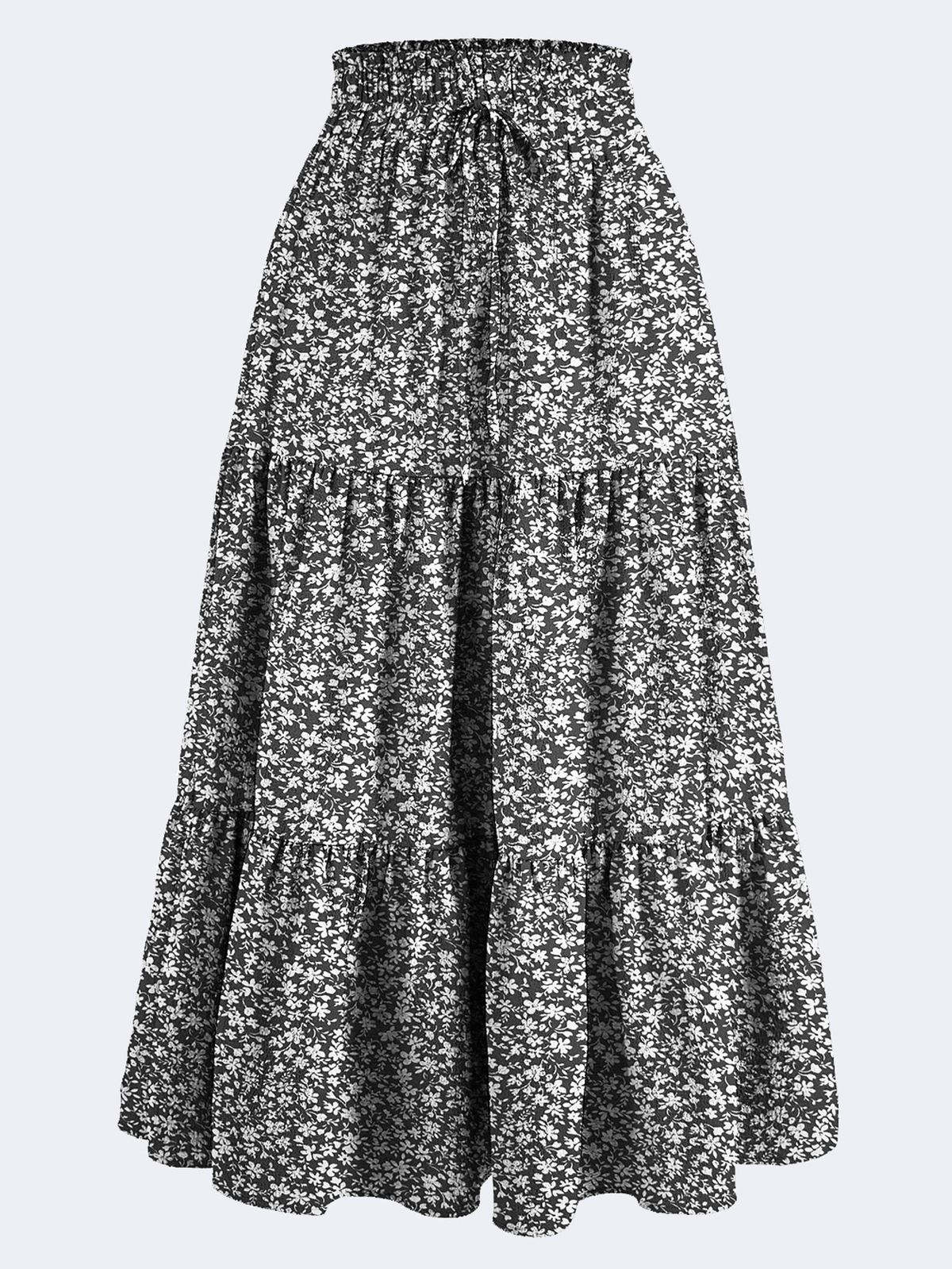 Versatile, Slimming Floral Dress; European-Style Bohemian A-Line Skirt; Flowing, Swinging Layered Tiered Skirt_ecoleips.com