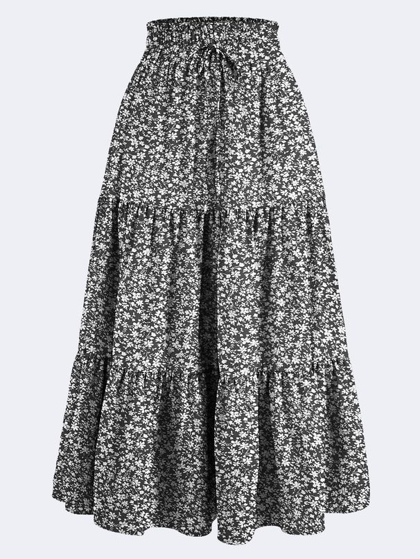 Versatile, Slimming Floral Dress; European-Style Bohemian A-Line Skirt; Flowing, Swinging Layered Tiered Skirt_ecoleips.com