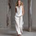 2027 Summer Fashion European-USA Style Women O-Neck Sleeveless T-Shirt + Elastic Waist Wide Leg Pants Two-Piece Casual Sets_ecoleips.com