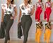 Women's New Fashion Printed Lotus Leaf Sleeve Top Solid Color Pants Suit With Belt_ecoleips.com