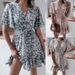 Clearance Sale: Summer European And American Casual Short-Sleeve V-Neck Floral Ruffle Pleated Dress -_ecoleips.com