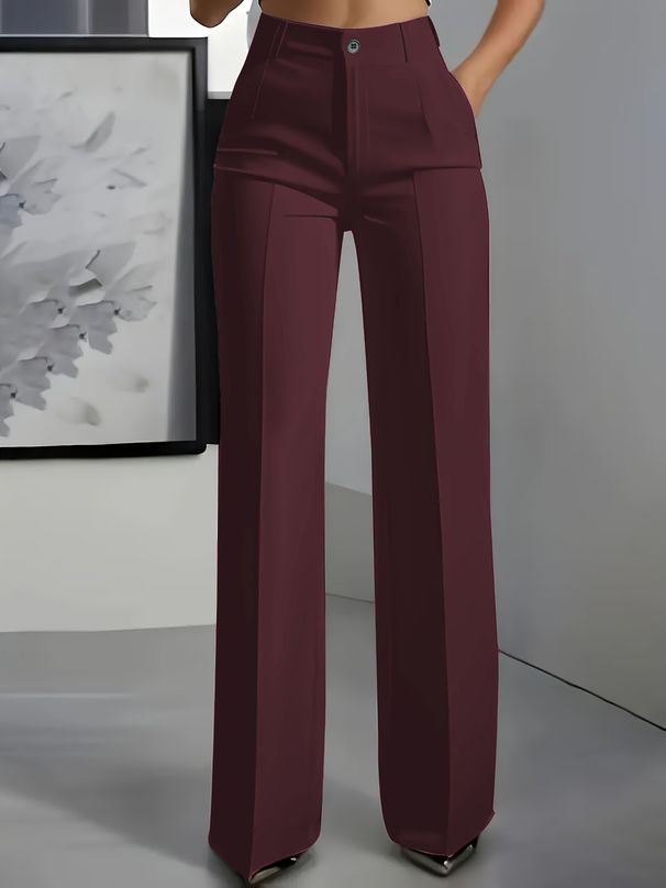 Elegant High-Waisted Straight-Leg Trousers For Women - Office Chic Wide-Leg Dress Pants In White, Black & Wine Red_ecoleips.com