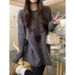 Striped Crew Neck Base Shirt Top, Women's Winter Korean Loose Rabbit Fur Long Inner Layer, Long Sleeve T-Shirt Outside_ecoleips.com