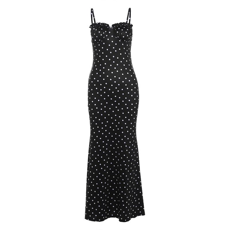 Wind New Women's Summer INS French Style Slim Fit Backless Polka Dot Suspender Dress_ecoleips.com