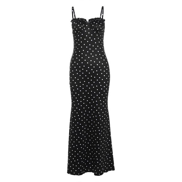 Wind New Women's Summer INS French Style Slim Fit Backless Polka Dot Suspender Dress_ecoleips.com