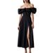 2026 New Spring Women's Clothing Cross-Border European And American French Style Puff Sleeve Solid Color High Slit Long_ecoleips.com