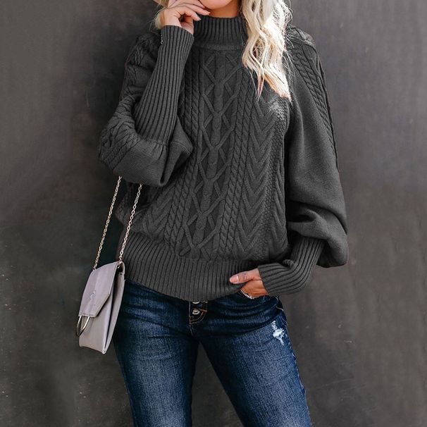 Women's Clothing Mid Neck Sweater Long Sleeved Knit Solid Color Loose Fit Winter Style_ecoleips.com