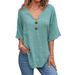 Women's Clothing Women's Casual Button Down Top V Neck Short Sleeve Regular Fit Pullover Multi Color Blouse_ecoleips.com