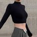 Voya Women's Semi High Neck Slim Fit T-shirt With Spring And Summer Backless Sexy Design Sense, Short Long Sleeved Top For Women_ecoleips.com