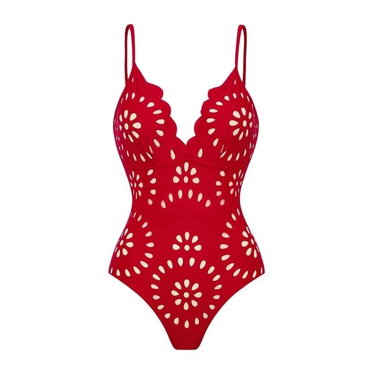 Women's Sexy Solid Color Laser Cut One Piece Swimsuit European American Style Hot Selling Summer Swimwear_ecoleips.com