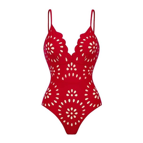 Women's Sexy Solid Color Laser Cut One Piece Swimsuit European American Style Hot Selling Summer Swimwear_ecoleips.com