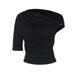 Aria Basics Aria Basics European And American INS Women's ZR Same Style Solid Color Single Sleeve Off-Shoulder Asymmetric Ruched Crop Top Tight_ecoleips.com