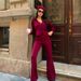 Women's Clothing Long Sleeved V Neck Trousers Suit Casual Ladies Suit_ecoleips.com