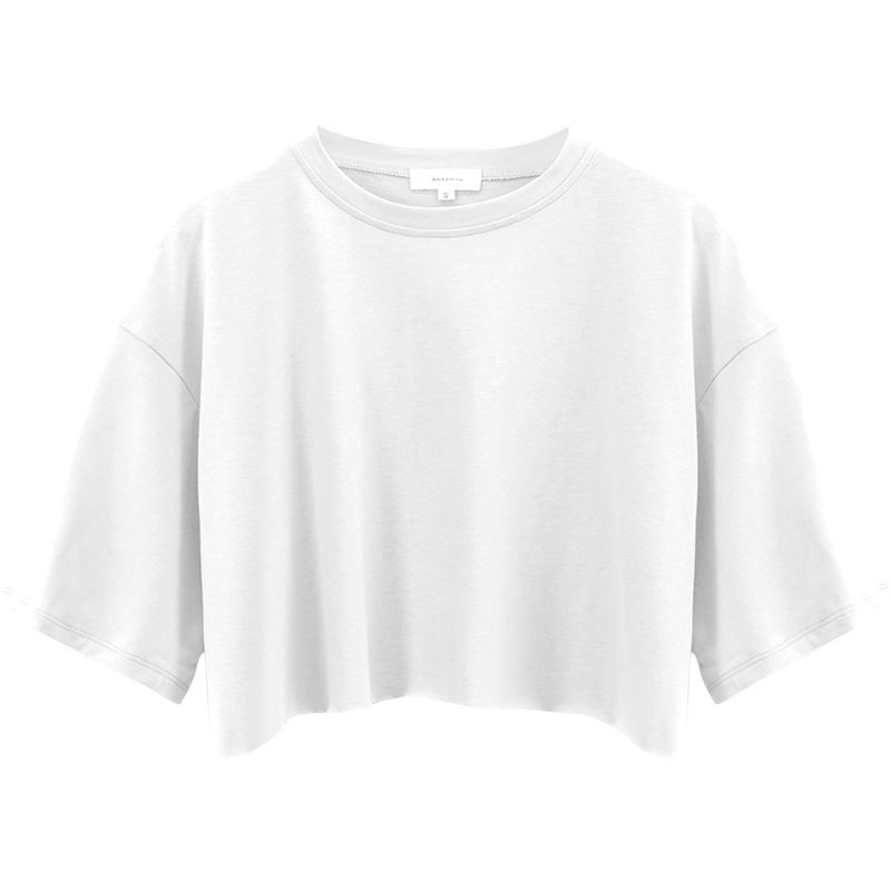 Spice Girl Short Sleeve T-Shirt Women's Summer Heavy Cotton Short Navel Crew Neck Sports Top_ecoleips.com