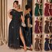 Sparkling Off-Shoulder High-Slit Maxi Dress For Women | Plus Size Evening Gala Cocktail Party Gown With Sequins_ecoleips.com