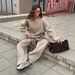 Women's Oversized Two-Piece Set Long Sleeved Solid Color Pullover Sweatshirt And Sweatpants Casual Outfit Polyester_ecoleips.com